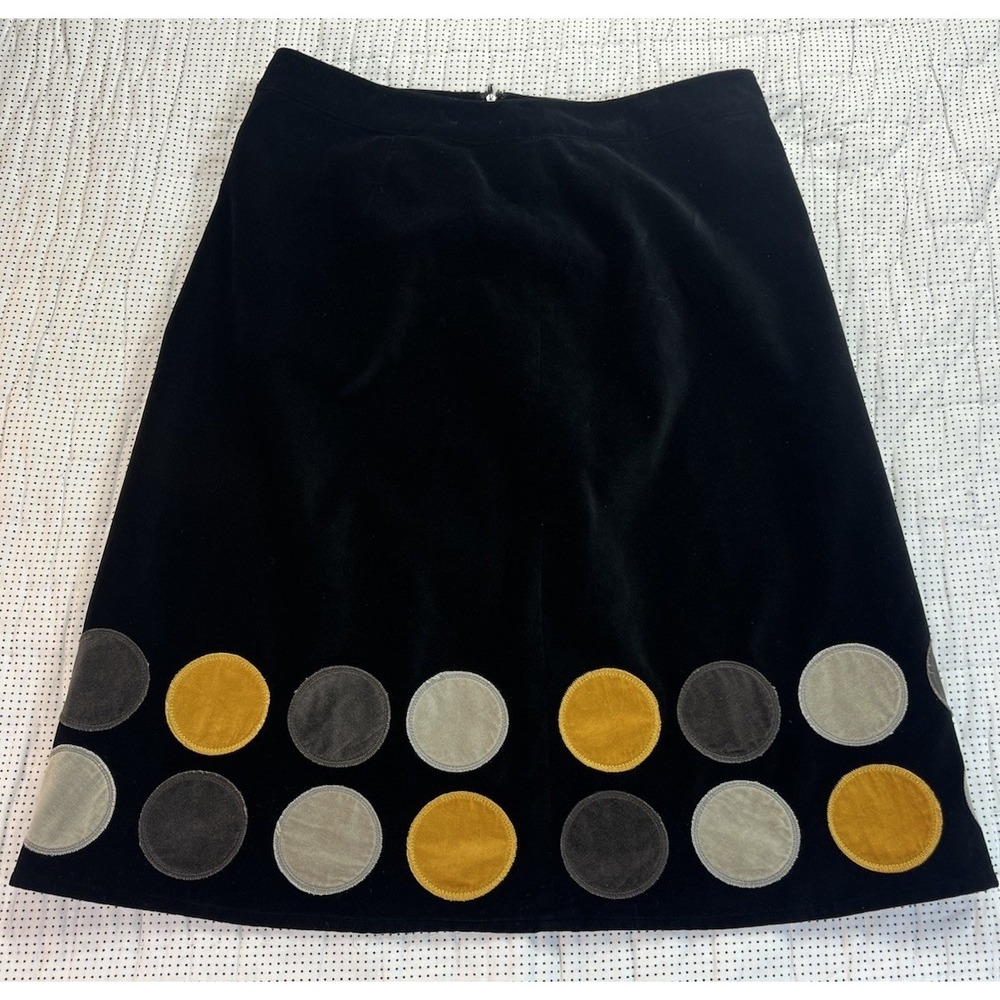 Boden Black Velvet Skirt Circles Dots 12L A-Line Knee Length Fully Lined Zip